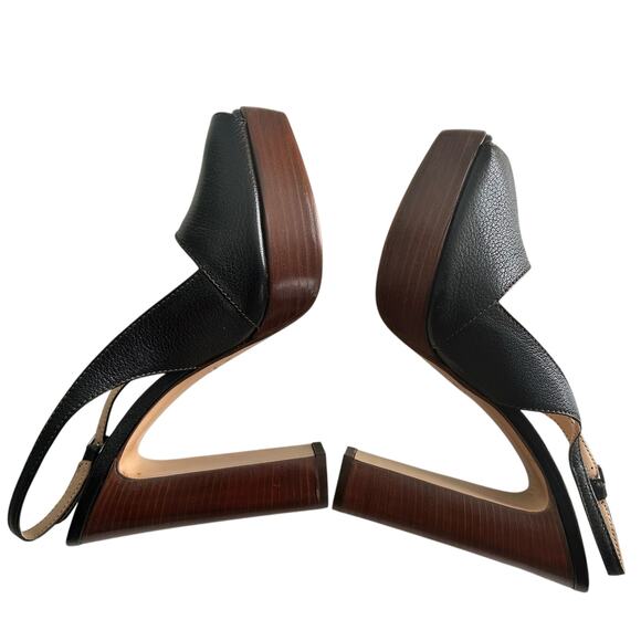 Max Mara Black Leather Platform Slingback Heels Sandals NWT Size 39 US 9 - Picture 9 of 11